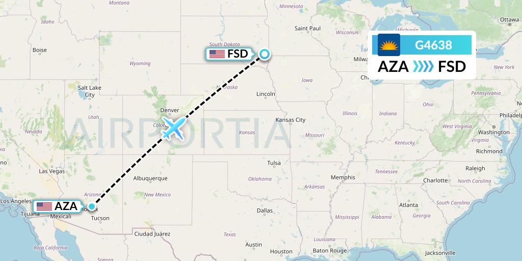 G4638 Allegiant Air Flight Map: Phoenix to Sioux Falls