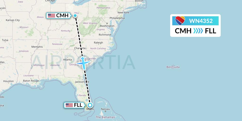 WN4352 Southwest Airlines Flight Map: Columbus to Fort Lauderdale