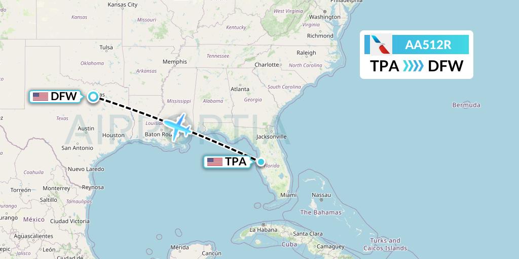 AA512R American Airlines Flight Map: Tampa to Dallas