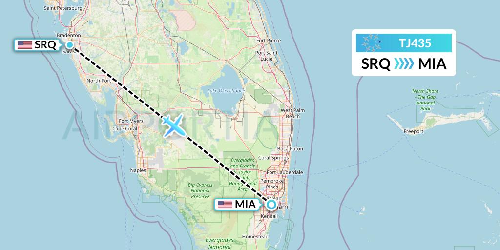 TJ435 Tradewind Aviation Flight Map: Sarasota to Miami