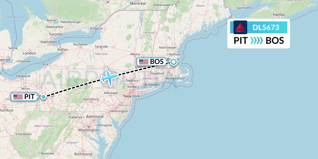 DL5673 Delta Air Lines Flight Map: Pittsburgh to Boston