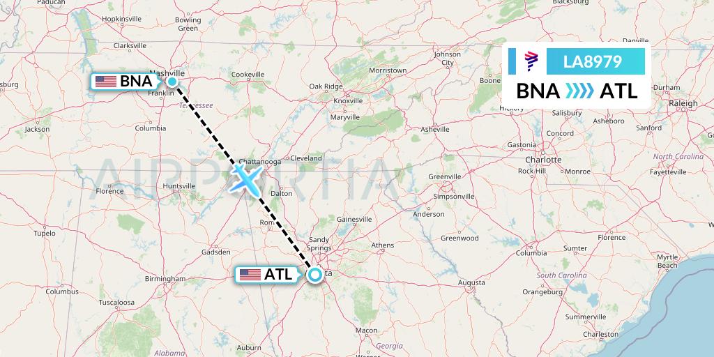 LA8979 LAN Airlines Flight Map: Nashville to Atlanta
