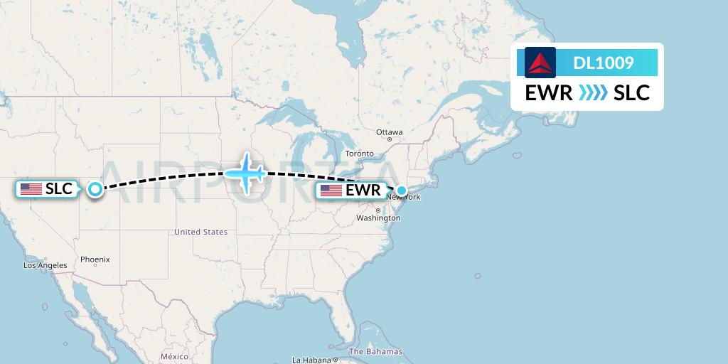 DL1009 Delta Air Lines Flight Map: New York to Salt Lake City