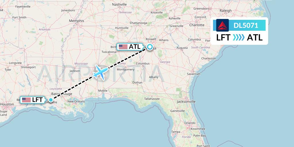 DL5071 Delta Air Lines Flight Map: Lafayette to Atlanta