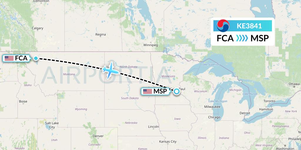 KE3841 Korean Air Flight Map: Kalispell to Minneapolis