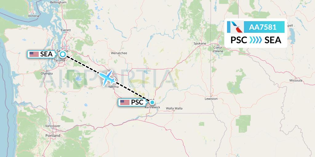 AA7581 American Airlines Flight Map: Pasco to Seattle