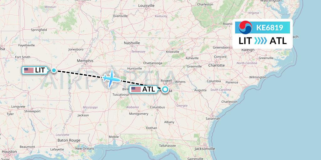 KE6819 Korean Air Flight Map: Little Rock to Atlanta