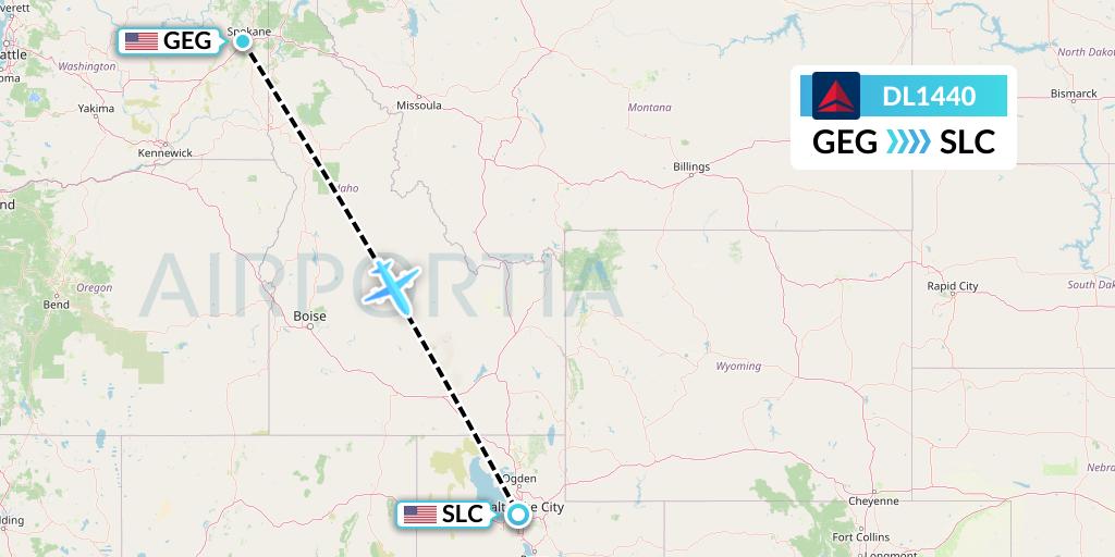 DL1440 Delta Air Lines Flight Map: Spokane to Salt Lake City