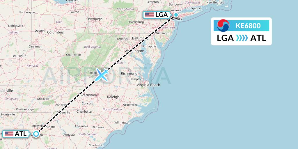 KE6800 Korean Air Flight Map: New York to Atlanta