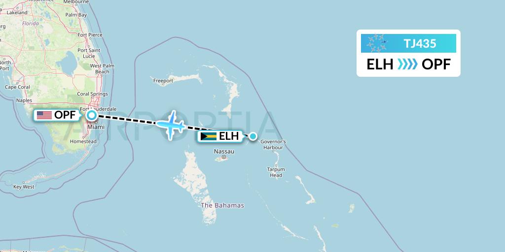 TJ435 Tradewind Aviation Flight Map: North Eleuthera to Miami