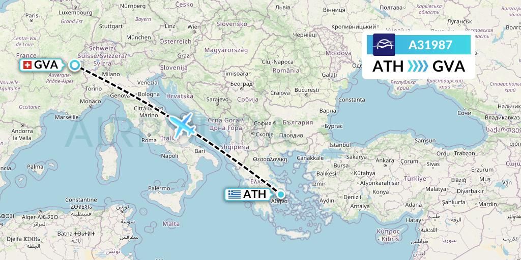 A31987 Aegean Airlines Flight Map: Athens to Geneva