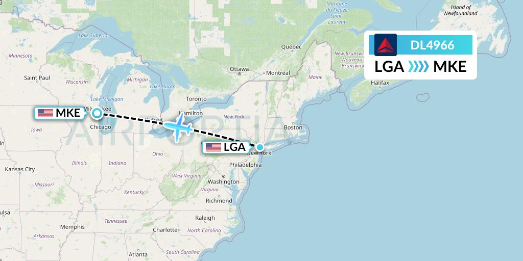 DL4966 Delta Air Lines Flight Map: New York to Milwaukee