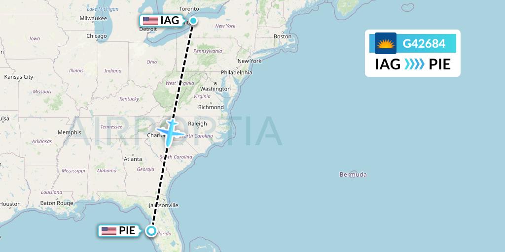 G42684 Allegiant Air Flight Map: Niagara Falls to St. Petersburg