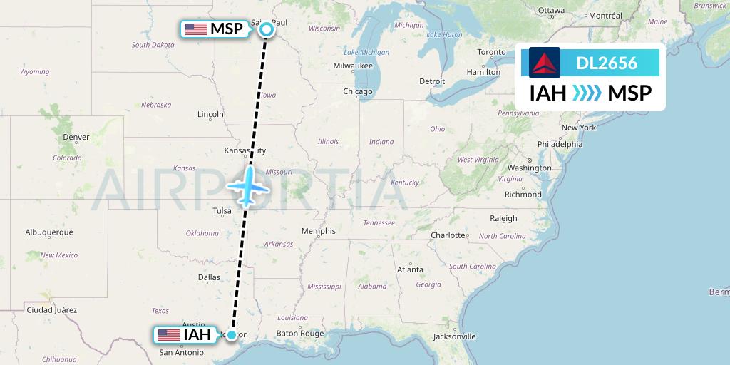 DL2656 Delta Air Lines Flight Map: Houston to Minneapolis