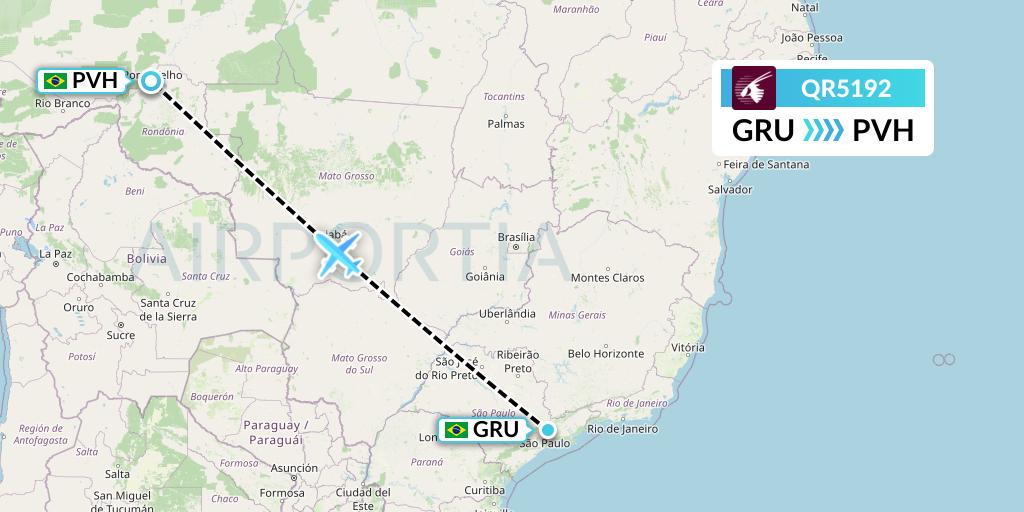 QR5192 Qatar Airways Flight Map: Sao Paulo to Porto Velho