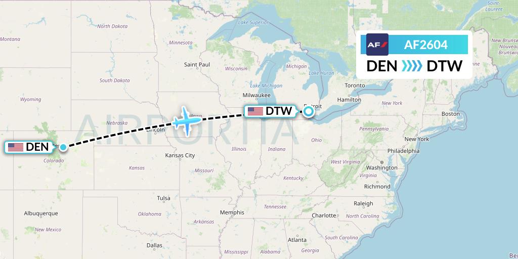 AF2604 Air France Flight Map: Denver to Detroit