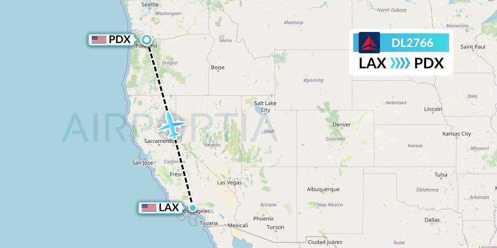DL2766 Delta Air Lines Flight Map: Los Angeles to Portland