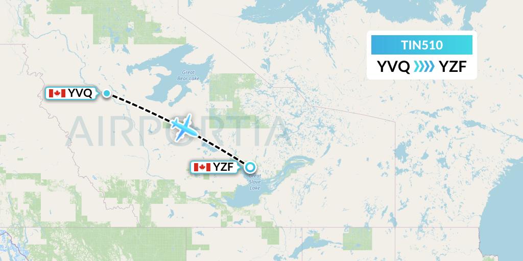 TIN510 Air Tindi Flight Map: Norman Wells to Yellowknife