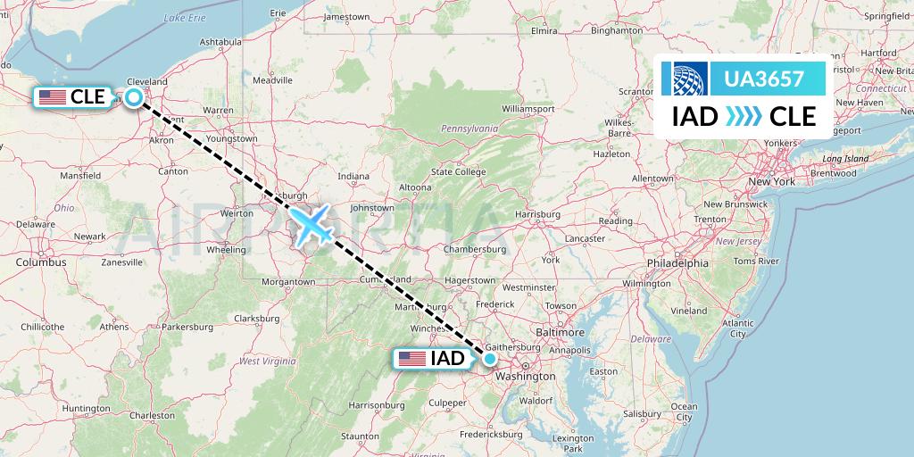 UA3657 United Airlines Flight Map: Washington to Cleveland