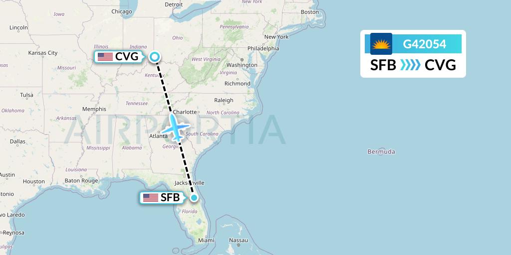 G42054 Allegiant Air Flight Map: Orlando to Cincinnati