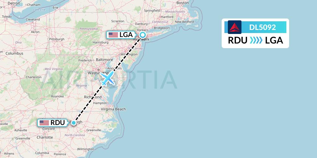 DL5092 Delta Air Lines Flight Map: Raleigh-Durham to New York