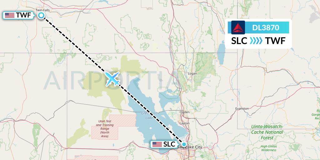 DL3870 Delta Air Lines Flight Map: Salt Lake City to Twin Falls