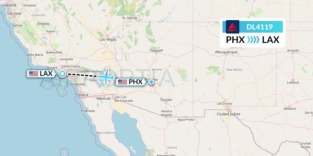 DL4119 Delta Air Lines Flight Map: Phoenix to Los Angeles