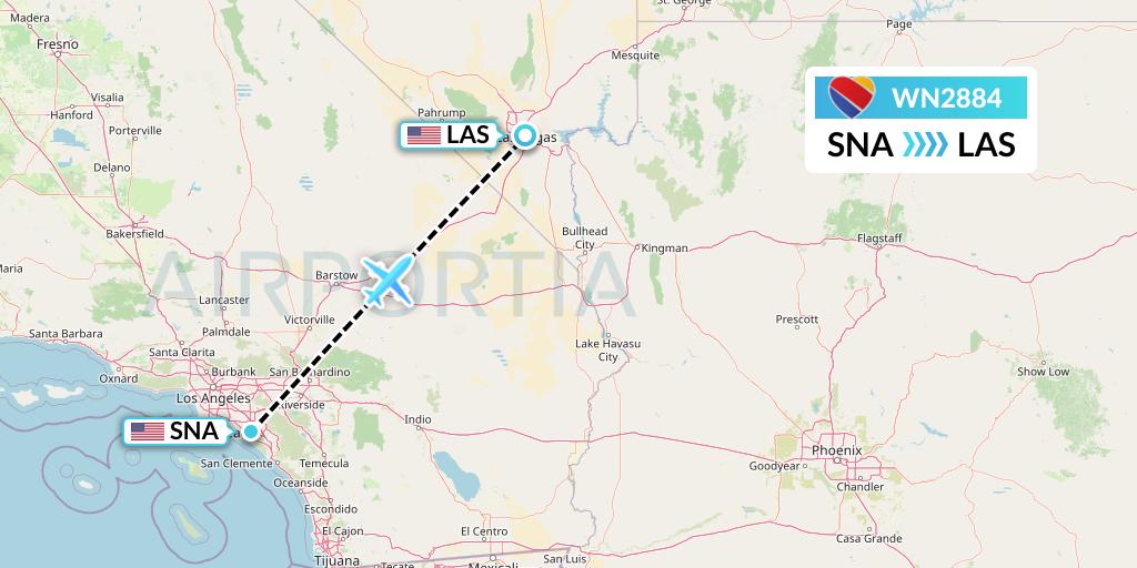 WN2884 Southwest Airlines Flight Map: Orange County to Las Vegas