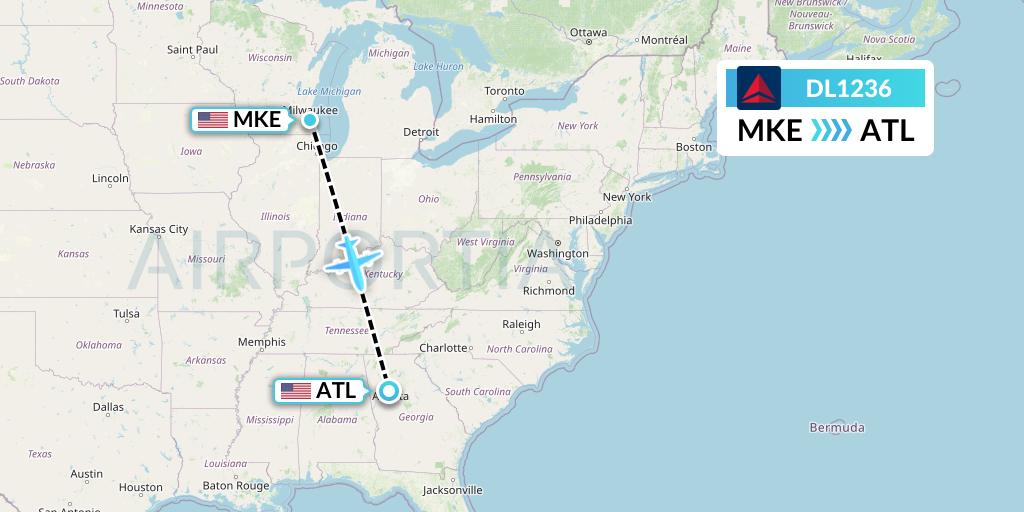 DL1236 Delta Air Lines Flight Map: Milwaukee to Atlanta