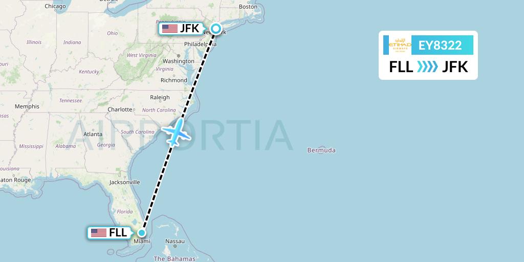 EY8322 Etihad Airways Flight Map: Fort Lauderdale to New York