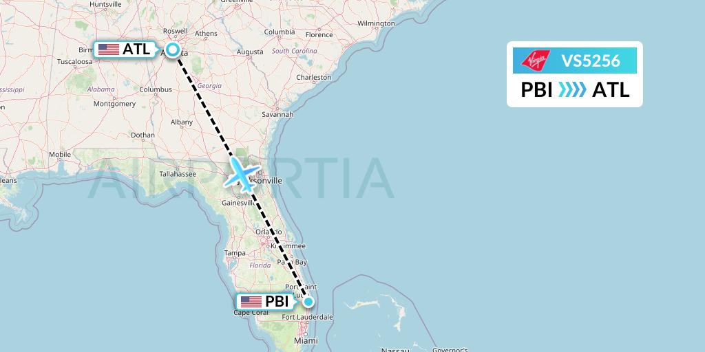 VS5256 Virgin Atlantic Airways Flight Map: West Palm Beach to Atlanta