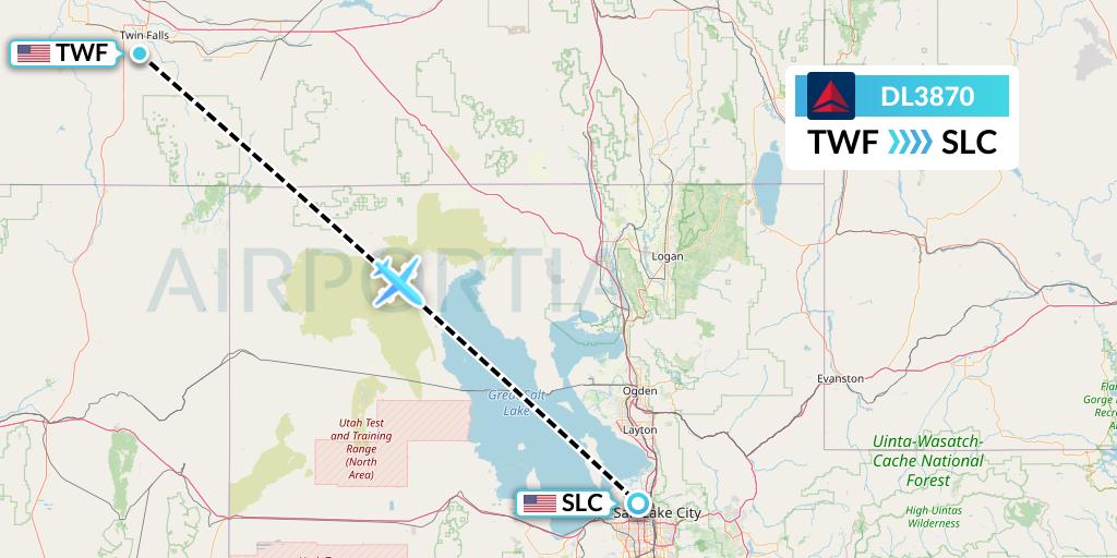 DL3870 Delta Air Lines Flight Map: Twin Falls to Salt Lake City