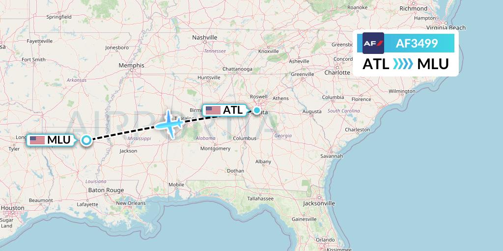 AF3499 Air France Flight Map: Atlanta to Monroe