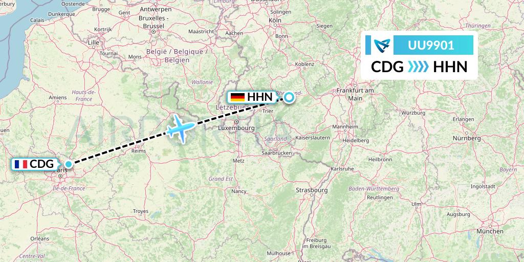 UU9901 Air Austral Flight Map: Paris to Hahn