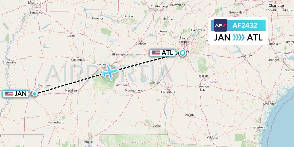AF2432 Air France Flight Map: Jackson to Atlanta