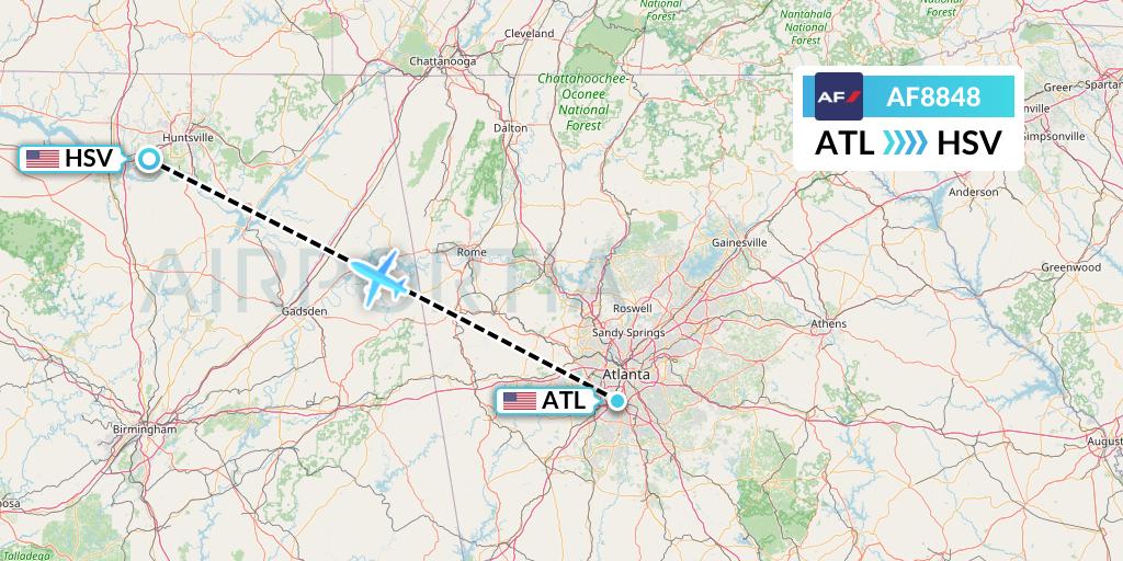 AF8848 Air France Flight Map: Atlanta to Huntsville