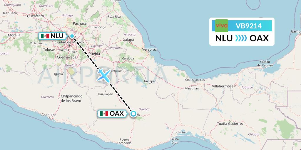 VB9214 VivaAerobus Flight Map: Reyes Acozac to Oaxaca