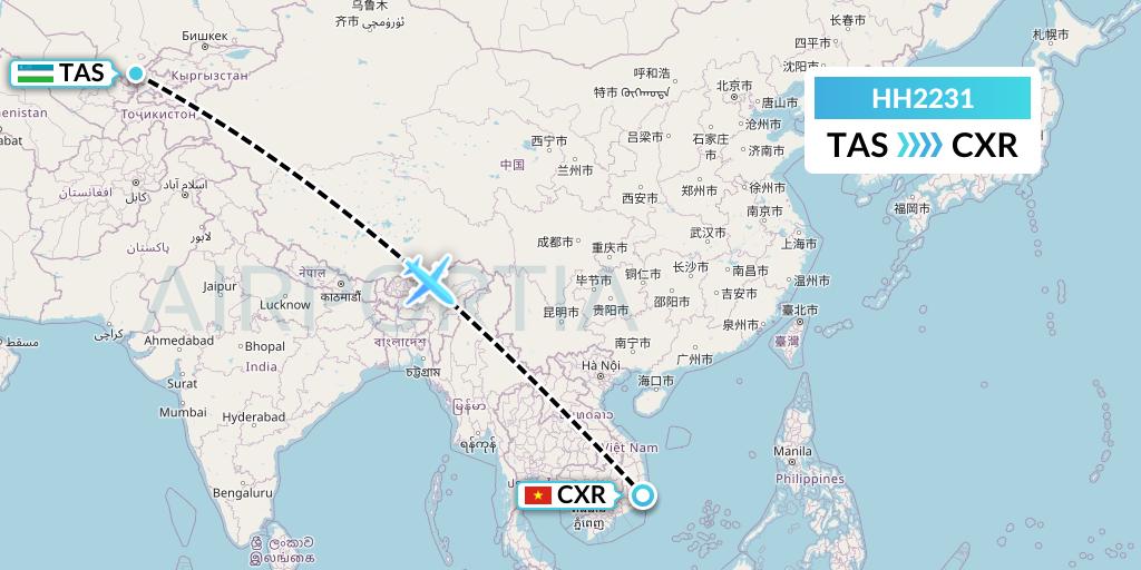 HH2231 Qanot Sharq Flight Map: Tashkent to Nha Trang