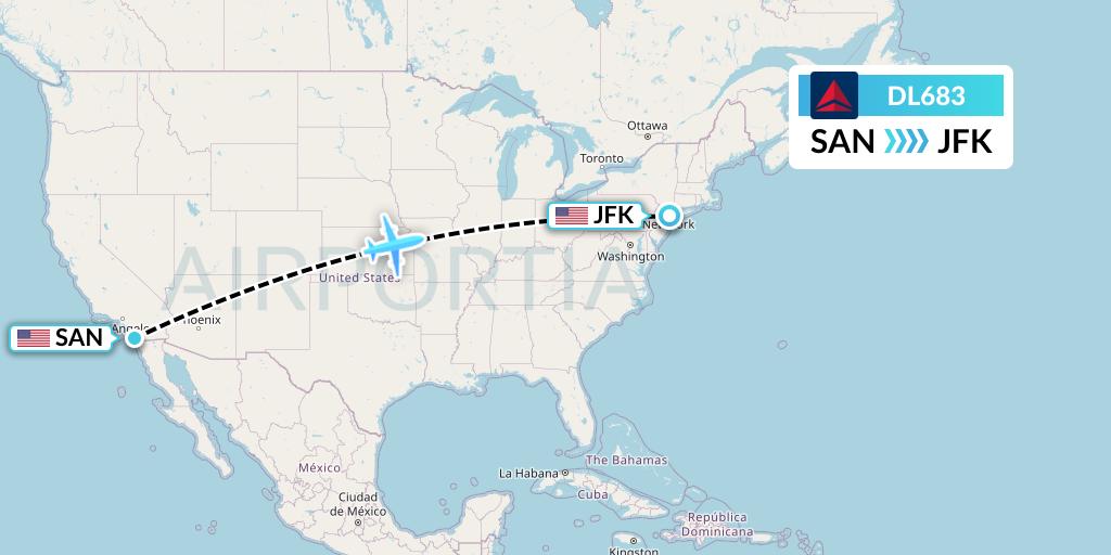 DL683 Delta Air Lines Flight Map: San Diego to New York