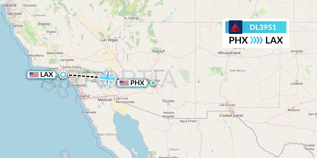 DL3951 Delta Air Lines Flight Map: Phoenix to Los Angeles