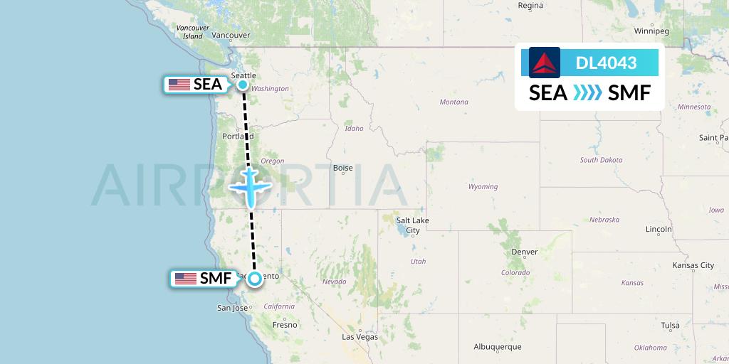 DL4043 Delta Air Lines Flight Map: Seattle to Sacramento