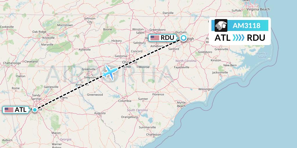 AM3118 Aeromexico Flight Map: Atlanta to Raleigh-Durham