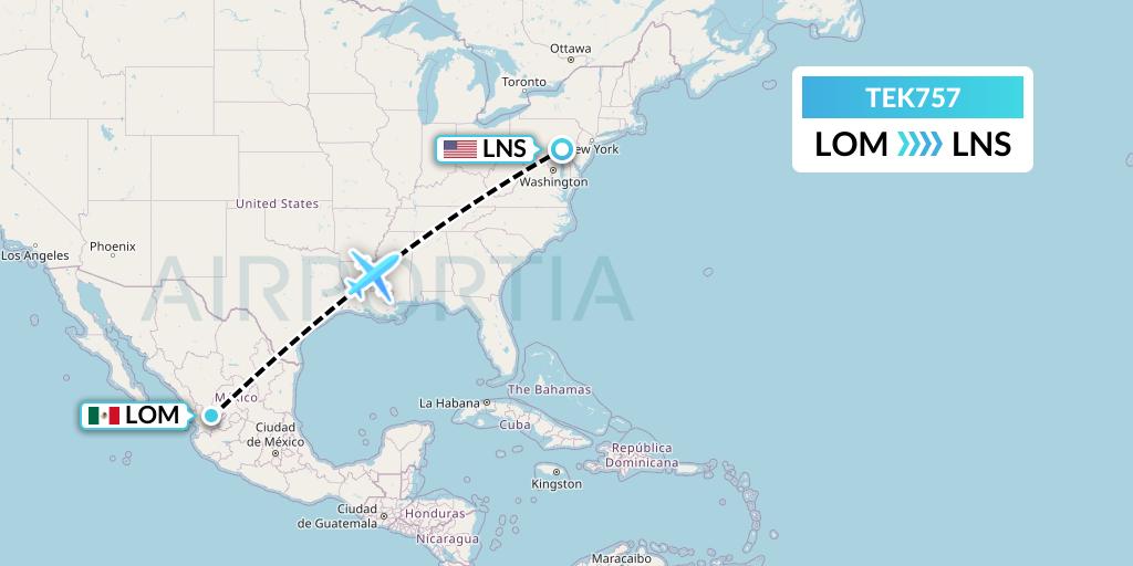TEK757 Aero-tech Services Flight Map: Lagos De Moreno to Lancaster
