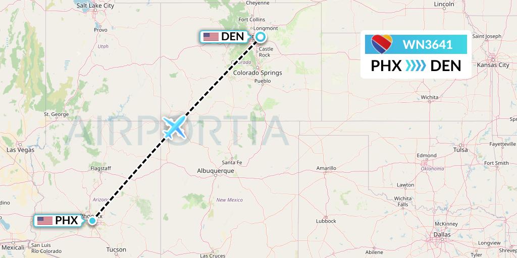 WN3641 Southwest Airlines Flight Map: Phoenix to Denver