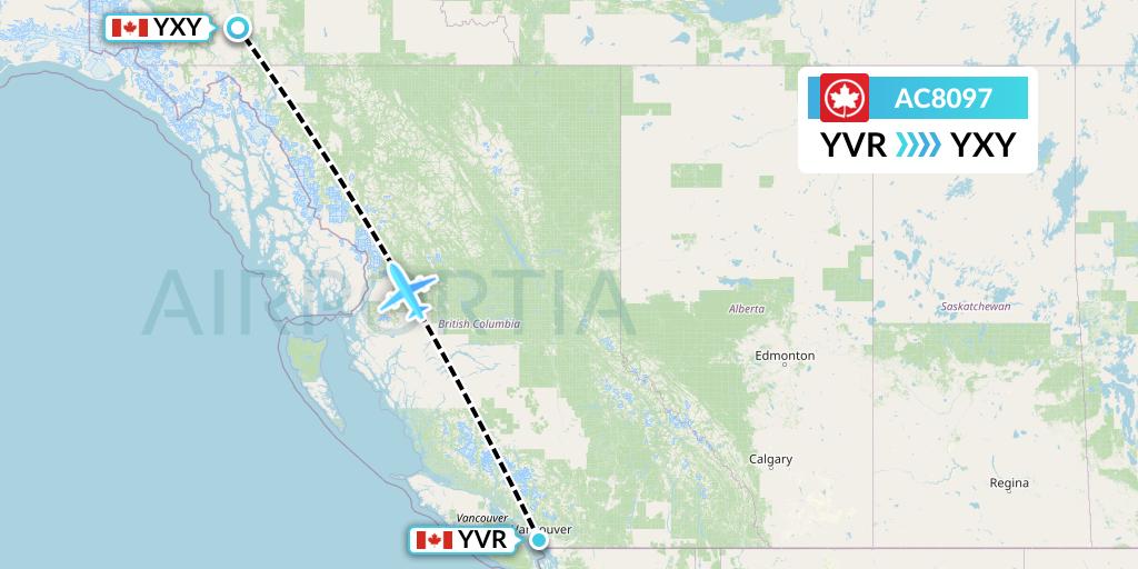 AC8097 Air Canada Flight Map: Vancouver to Whitehorse