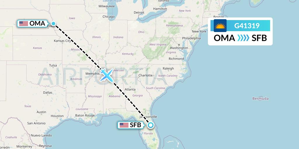 G41319 Allegiant Air Flight Map: Omaha to Orlando