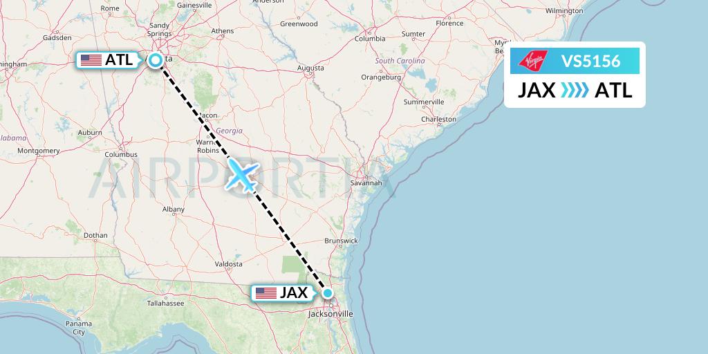 VS5156 Virgin Atlantic Airways Flight Map: Jacksonville to Atlanta