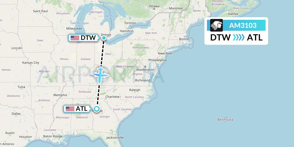AM3103 Aeromexico Flight Map: Detroit to Atlanta