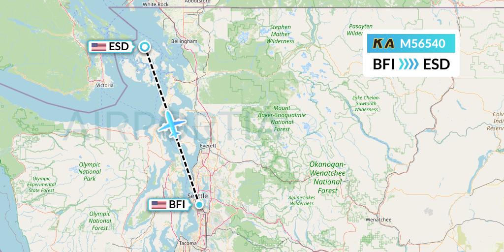 M56540 Kenmore Air Flight Map: Seattle to Eastsound
