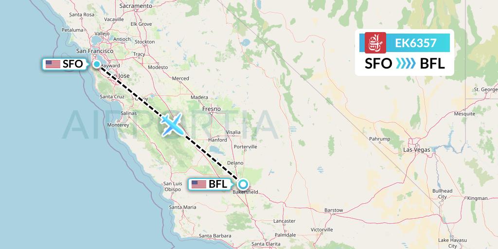 EK6357 Emirates Flight Map: San Francisco to Bakersfield